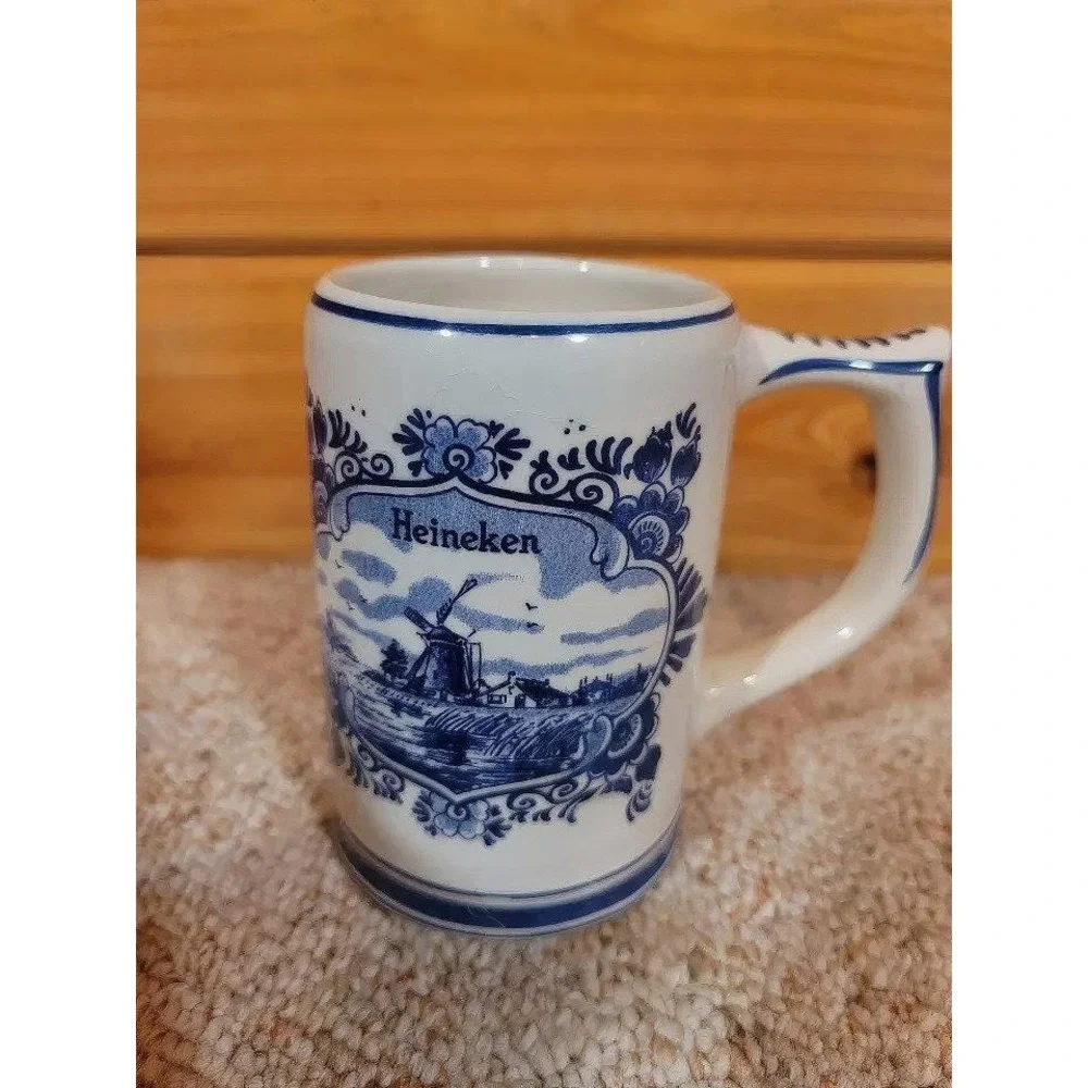 Pair OfDelft Blue Hand Painted Heineken Windmill Beer Tankard Stein Mug Holland - Picture 8 of 10